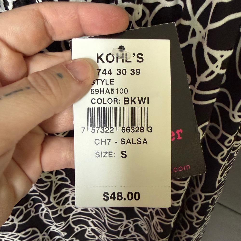 Wrapper Women's Y2K Sleeveless Shift Dress Black White Abstract Print Small NWT - Picture 6 of 6